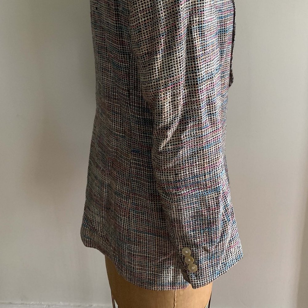 Vintage 80s raw silk blazer jacket multicolor 6 S - Picture 11 of 13